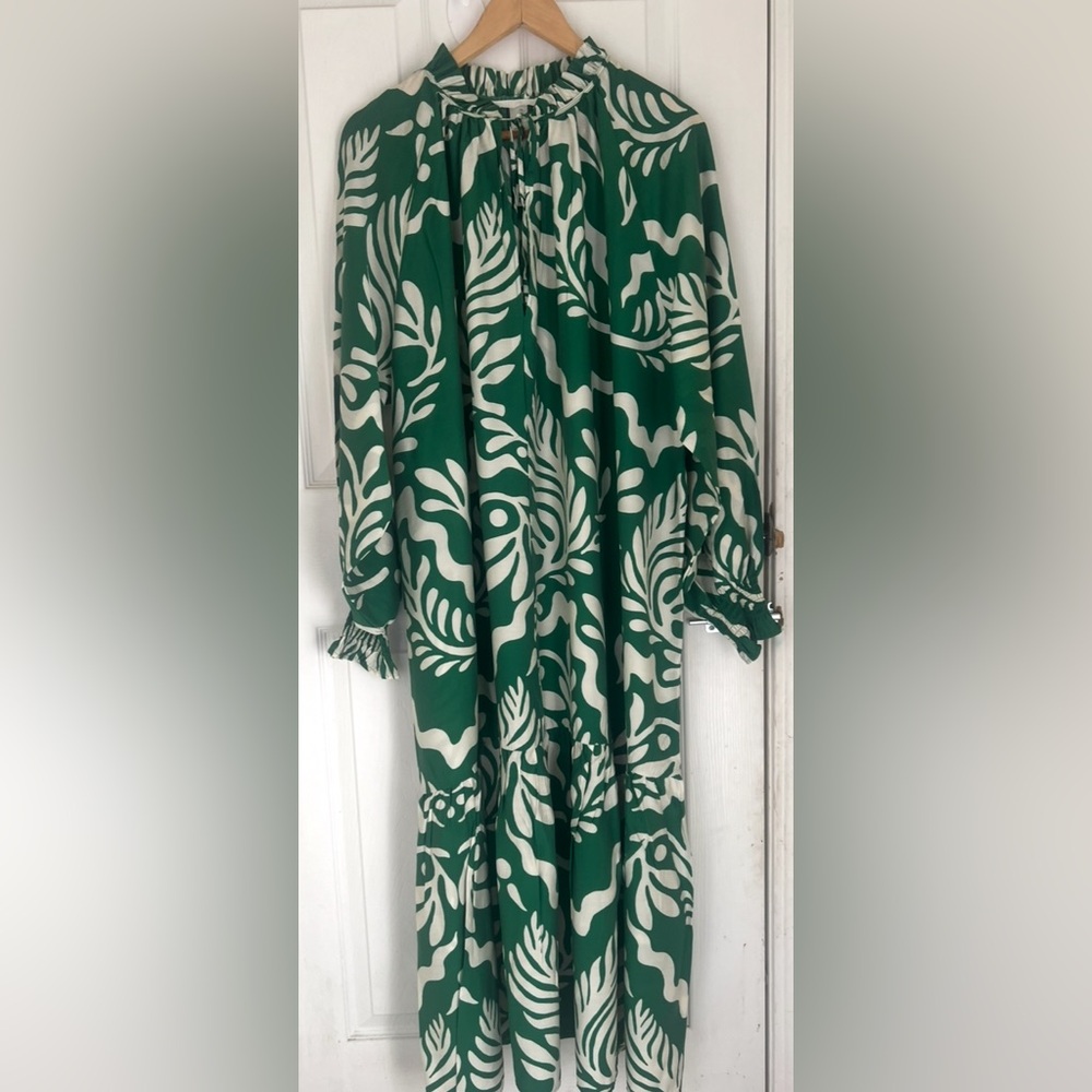 ZARA Green and White Patterned Dress